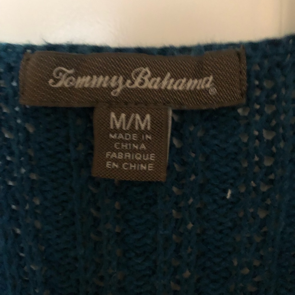 Tommy Bahama Linen Knit Turquoise V Neck Sweater Size M - Picture 2 of 4